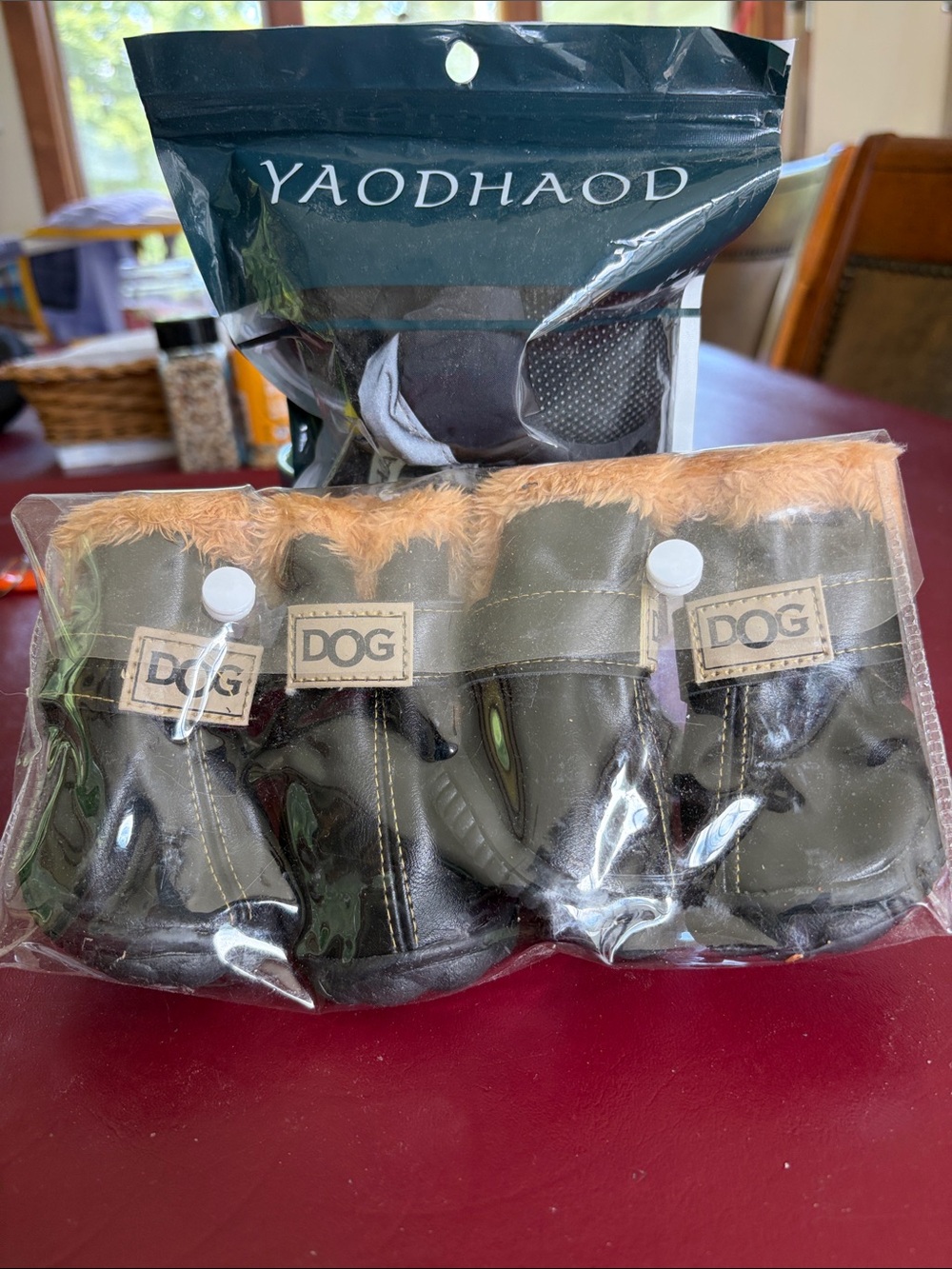 Dog Faux Fur Trim Black Pet Boots (Set of 4) and YAODHAOD boots